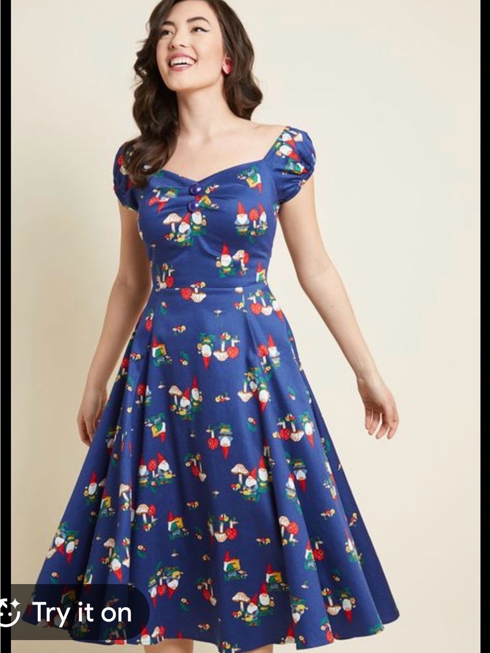Navy Blue Gnome Print Dress